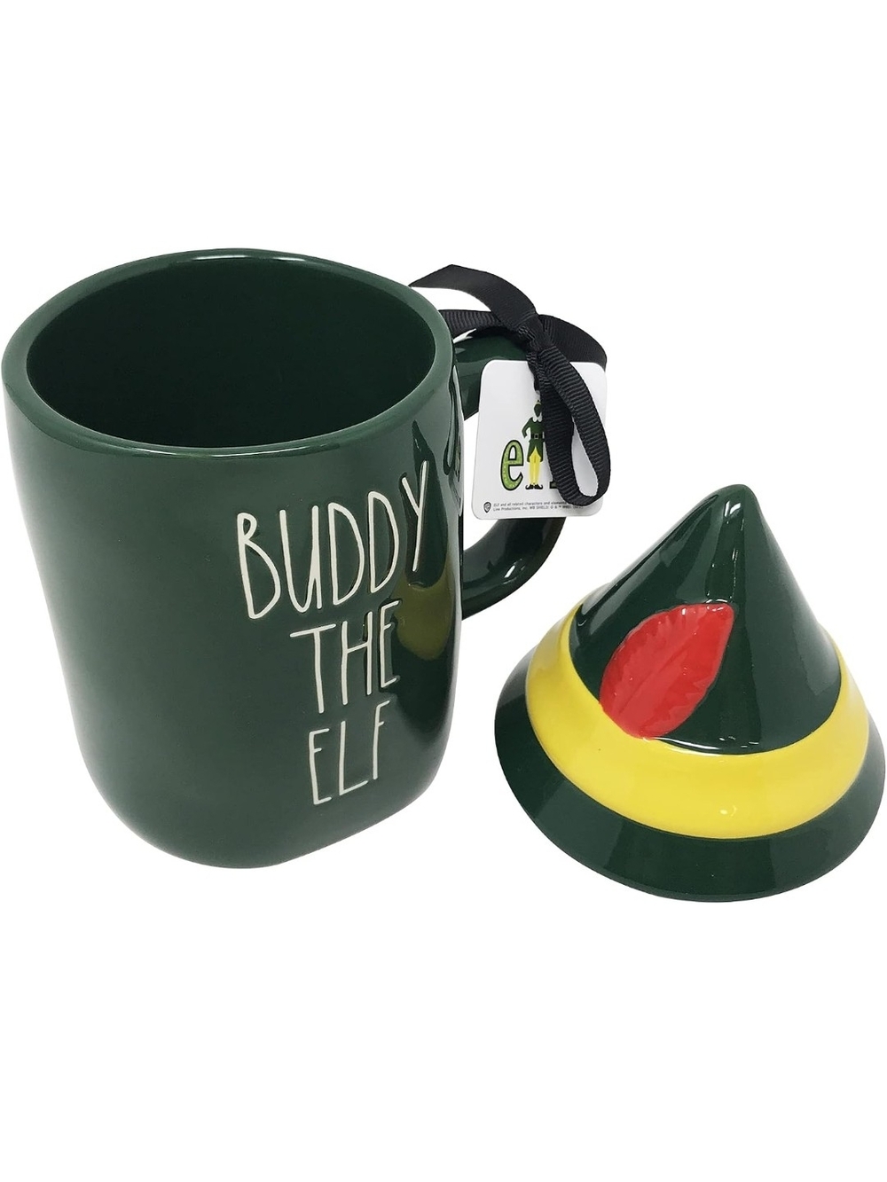 Rae Dunn Buddy the Elf Green Ceramic Mug with Hat Lid -